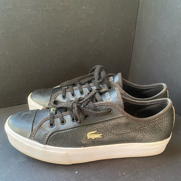 Lacoste Ziane Plus Grand Black and White Pebble Leather Sneakers Gold Accents 8 - Picture 3 of 8